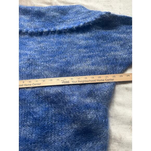 Vintage Mohair Wool Sweater blue collared Bohemian fuzzy warm bat wing sleeve - Picture 6 of 16